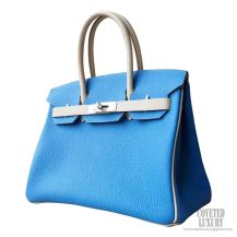 Hermes Birkin 30 Handbag Bicolored 7q Mykonos Clemence GHW