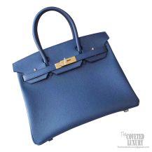 Hermes Birkin 30 Handbag ck76 Blue Indigo Epsom GHW