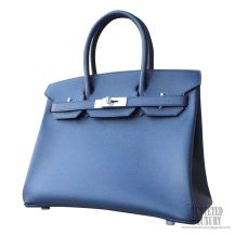 Hermes Birkin 30 Handbag ck76 Blue Indigo Epsom PHW