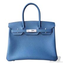 Hermes Birkin 30 Handbag s7 Blue De Galice Togo PHW
