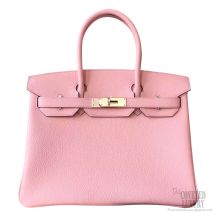 Hermes Birkin 30 Bag 3q rose Sakura Clemence Calfskin SHW