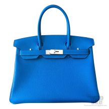 Hermes Birkin 30 Bag 7q Mykonos Clemence Calfskin SHW