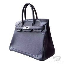 Hermes Birkin 30 Ghillies Bag ck89 Noir Calfskin SHW