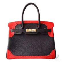 Hermes Birkin 30 Ghillies Bag Bicolored ck89 Noir Calfskin GHW