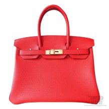 Hermes Birkin 30 Bag q5 Rouge Casaque Togo Calfskin GHW