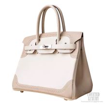 Hermes Birkin 30 Ghillies Bag Bicolored cc01 Blanc Calfskin Swift SHW