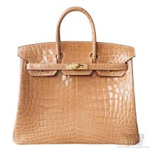 Hermes Birkin 25 Bag ck24 Tabac Camel Shining Porosus Croc GHW