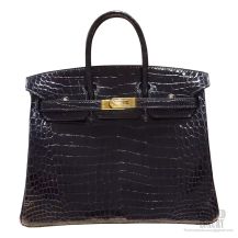 Hermes Birkin 25 Bag ck89 Noir Shining Porosus Croc GHW