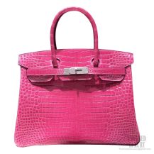 Hermes Birkin 30 Bag 5j Fuschia Pink Shining Porosus Croc SHW
