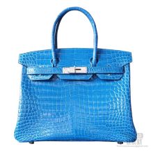 Hermes Birkin 30 Bag 7q Mykonos Shining Porosus Croc SHW