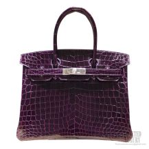 Hermes Birkin 30 Bag 9k Amethyst Shining Niloticus Croc SHW