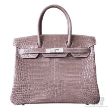 Hermes Birkin 30 Bag ck18 Etoupe Shining Porosus Croc SHW