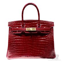 Hermes Birkin 30 Bag ck57 Bordeaux Shining Porosus Croc GHW