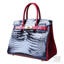 Hermes Birkin 30 Bag Bicolored ck76 Blue Indigo Shining Niloticus Croc GHW