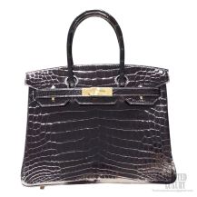 Hermes Birkin 30 Bag ck89 Noir Shining Porosus Croc GHW