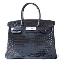 Hermes Birkin 30 Bag ck89 Noir Shining Niloticus Croc SHW