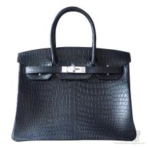 Hermes Birkin 30 Bag ck89 Noir Matte Porosus Croc SHW