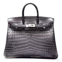 Hermes Birkin 30 Bag ck89 Noir Matte Niloticus Croc SHW