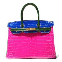 Hermes Birkin 30 Bag Bicolored Multicolored j5 Rose Scheherazade Shining Niloticus Croc GHW