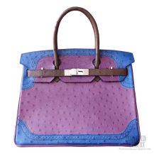 Hermes Birkin 30 Ghillies Bag Multicolored 5c Violet Ostrich SHW