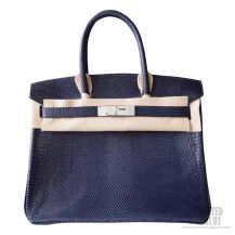 Hermes Birkin 30 Bag ck73 Blue Saphir Lizard SHW