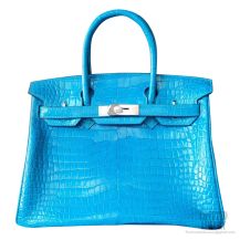 Hermes Birkin 35 Bag 7w Blue Izmir Shining Porosus Croc SHW