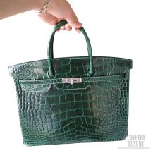 Hermes Birkin 40 Bag in ck67 Vert Fonce Shining Niloticus Croc SHW