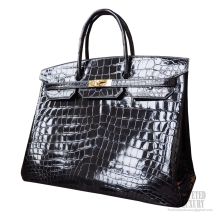 Hermes Birkin 40 Bag in ck89 Noir Shining Niloticus Croc GHW