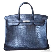 Hermes Birkin 40 Bag in ck89 Noir Matte Porosus Croc SHW