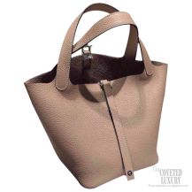 Hermes Picotin Lock 22 Bag Gris Tourterelle Taurillon Clemence CK81