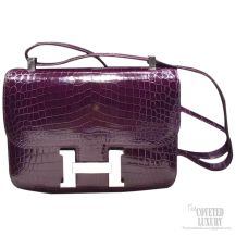 Hermes Constance 23 Bag Cassis N5 Crocodile SHW