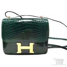 Hermes Mini Constance 18 Vert Fonce Crocodile GHW