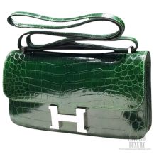 Hermes Constance Elan 25 Vert Fonce Crocodile SHW