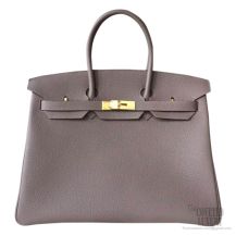 Hermes Birkin 35 cm Togo Bag Etain 8f GHW