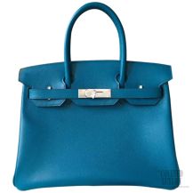 Hermes Birkin 30 Bag Blue Izmir Epsom SHW