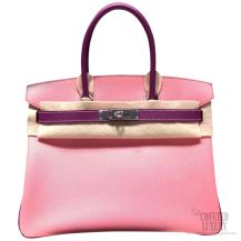 Hermes Horseshoe Birkin 30 Bi-color Rose Confetti Epsom Handstitched Silver