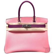 Hermes Horseshoe Birkin 30 Bi-color Rose Confetti Epsom Handstitched Silver