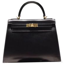 Hermes Kelly 28 Black Tadelakt Leather GHW