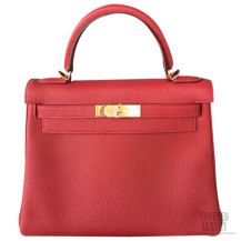 Hermes Kelly 28 Rouge Garance CK54 Togo Leather GHW