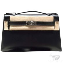 Hermes Mini Kelly Pochette 22 Black Tadelakt SHW