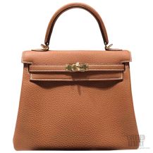 Hermes Kelly 25 Gold CK37 Togo Leather Handstitched GHW