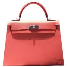 Hermes Kelly 25 Flamingo I5 Epsom Leather Handstitched SHW