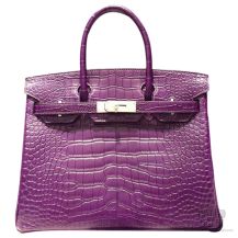 Hermes Birkin 35 Bag Amethyst Crocodile SHW