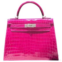 Hermes Kelly 32 Bag Rose Scheherazade j5 Crocodile SHW