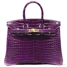 Hermes Birkin 30 Bag Amethyst Crocodile GHW