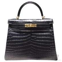 Hermes Kelly 28 Bag Black Crocodile SHW