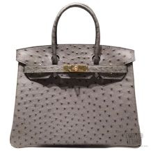 Hermes Birkin 35 Bag Mousse Gray Ostrich GHW