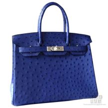 Hermes Birkin 35 Bag Blue Iris Ostrich SHW