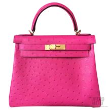 Hermes Kelly 32 Fuschia Pink Ostrich GHW