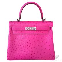 Hermes Kelly 32 Fuschia Ostrich SHW